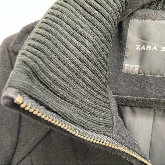 Zara women’s wool blend jacket short zip up bomber style size small solid black - Picture 3 of 7